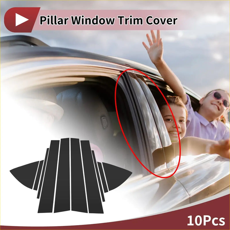 Black car door pillar window trim covers for toyota vios 2014-2023 made of durable plastic shown from back side