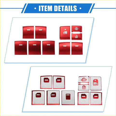 Red and white glossy plastic button covers for toyota highlander car window switch trims set of 10