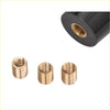 Three brass threaded inserts with golden finish and black rubber sleeve with brass thread for 10cm red hana gear knob