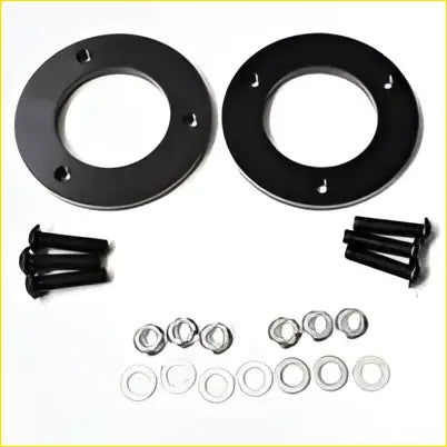 Black 10mm aluminium strut spacers with matching black bolts and silver washers for isuzu mux 2012-on lift kit