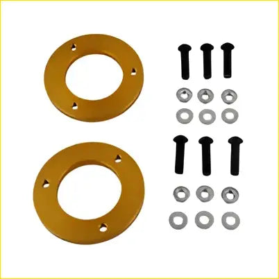 Gold-colored 10mm aluminium strut spacers with black bolts and silver washers for yellow lift kit fit for isuzu dmax 2012-on