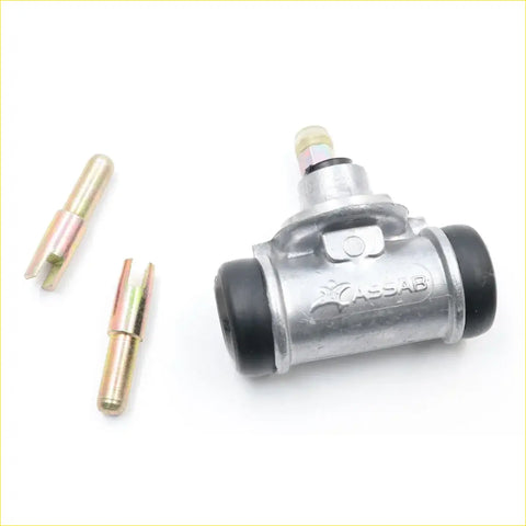 Silver metal 11/16 inch rear wheel brake cylinder with black rubber seals and assab logo for datsun nissan caravan urvan e23