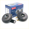 Black plastic denso compact horn with gold mounting brackets circular design for 12v toyota hilux 1968-1997