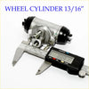 Silver metal 13/16 rear wheel brake cylinder with black rubber caps measured at 34.91 mm for nissan atlas ud condor f23