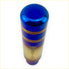 A sleek gradient blue and gold stainless steel 13cm tokyo toms kanji gear knob with a glossy finish