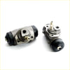 Two metallic gray rear brake cylinders with black rubber caps and threaded fittings for toyota hilux 2005-2015