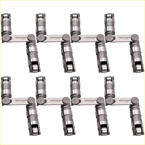 Eight polished silver metallic hydraulic roller lifters with machined precision for ford small block engines