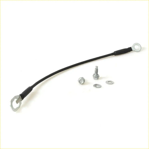 Black insulated 18 inch tailgate cable with metal ring terminals and mounting hardware for nissan titan