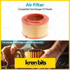 Red and beige cylindrical air filter with meshed center suitable for ford ranger px and mazda bt-50 up models