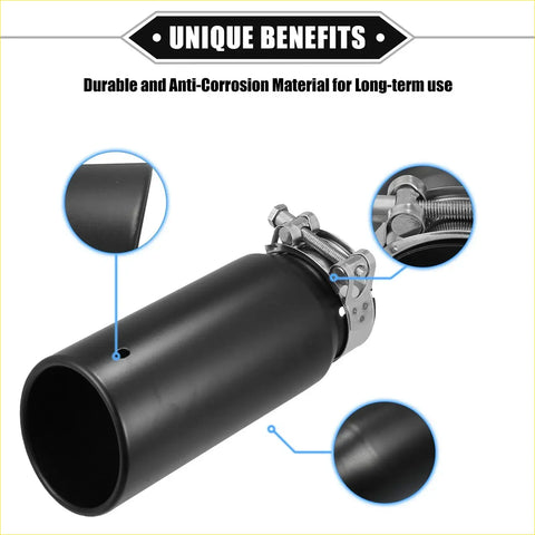 Black matte exhaust tip with chrome clamp 2.8 inch inlet 8.5 inch length for Toyota Tacoma tailpipe