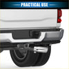 Silver chrome 2.8 inch inlet exhaust tip 6.9 inch length mounted on the back of a toyota tacoma truck bumper