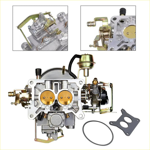 Silver and gold 2 barrel carburetor with brass dual-choke parts for ford 400 302 351 cu jeep engine