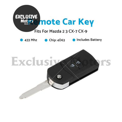 Mazda 2, 3, CX-7, CX-9 2 Button Remote Car Key w  Chip