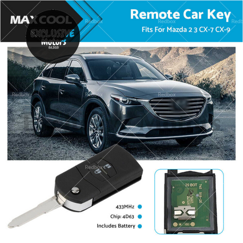 Mazda 2, 3, CX-7, CX-9 2 Button Remote Car Key w  Chip