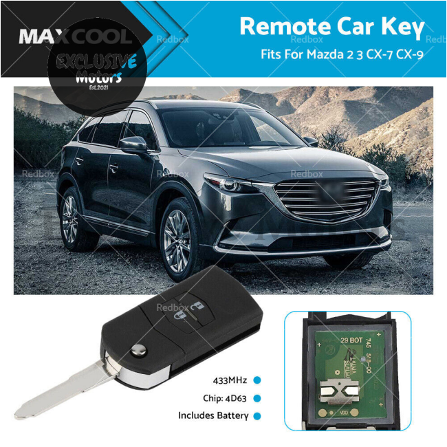 Mazda 2, 3, CX-7, CX-9 2 Button Remote Car Key w  Chip