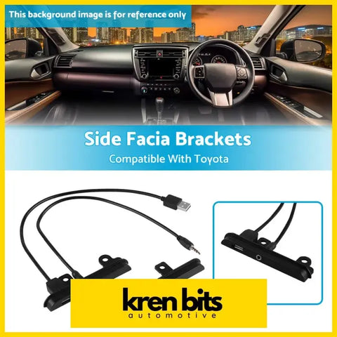 Black plastic 2 din fascia side brackets with usb and aux ports for toyota by kren bits automotive