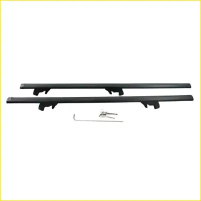 Black metal track lighting bar with adjustable arms and mounting hardware shown with 2 pcs 53 inch cross bar roof rack set