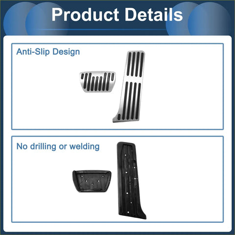 Silver and black anti-slip automatic foot accelerator pedal covers with ribbed design for toyota harrier cars