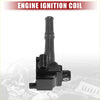 Black automotive ignition coil with cylindrical top and molded plastic housing for toyota tercel 1995-1999