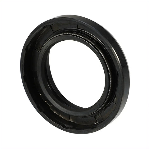 Black rubber engine crankshaft oil seal ring with metallic spring for toyota rav4 1998-2003 shown from front