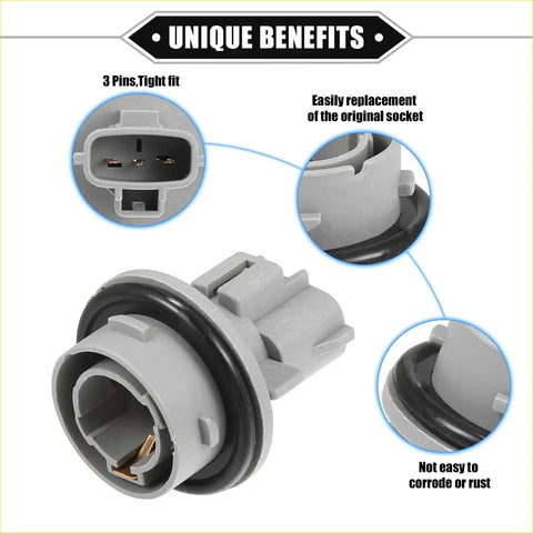 Gray plastic front turn signal lamp socket with black rubber gasket and three-pin design for 2000-2004 toyota avalon