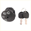 Black plastic ignition switch with white controls and matching black key fob keys for john deere L100 series