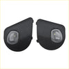 Black plastic led side mirror puddle lights with clear lens covers for dodge ram 2010 to 2019 shown from back side