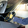 Black and silver rear hatch lift support strut with long handle used to lift Toyota Sequoia trunk lid back side view