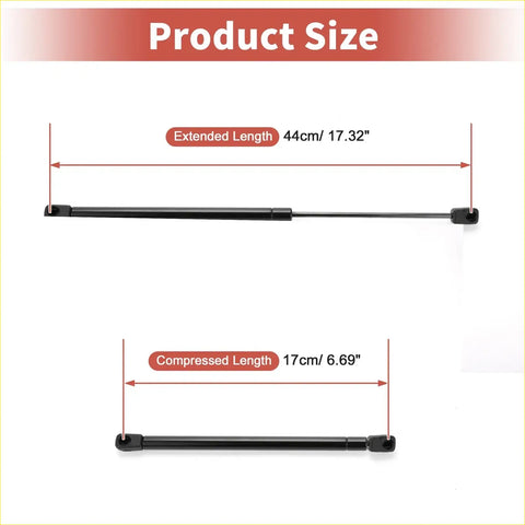 Black metal gas spring with extended and compressed length measurements for rear window lift support toyota matrix 2003-2008