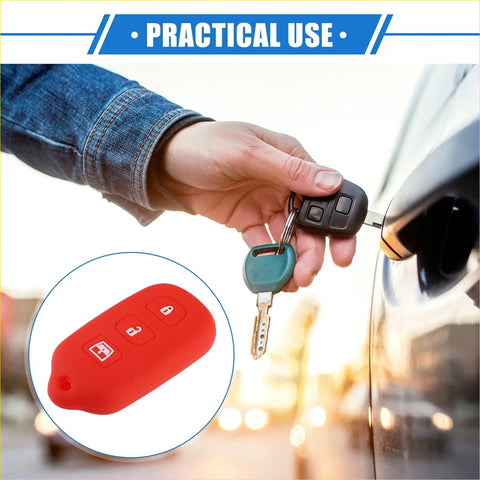 Red silicone car key fob cover for Toyota 4Runner Sequoia with three button cutouts shown from the back side