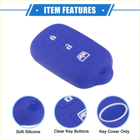 Blue soft silicone key cover for toyota 4runner and sequoia with clear button overlays for lock unlock and trunk
