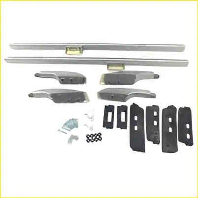 Silver metal door handle set with black plastic parts shown with 2 silver roof rails for toyota landcruiser 200 series