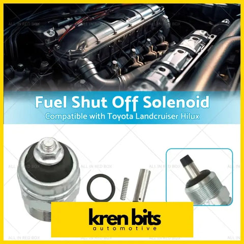 Silver metallic fuel cut off solenoid valve with black rubber seal and threaded metal parts for toyota landcruiser hilux