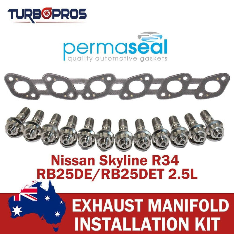Nissan Skyline R34 2.5L Permaseal Exhaust Manifold Titanium Stud&Gasket Kit