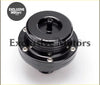 Black glossy finished 25mm turbo blow off valve with dual piston and blanking plug showing back side with silver bolts