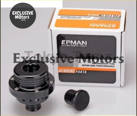 Black epman racing performance intake manifold with matching black cap in branded packaging for 25mm turbo blow off valve