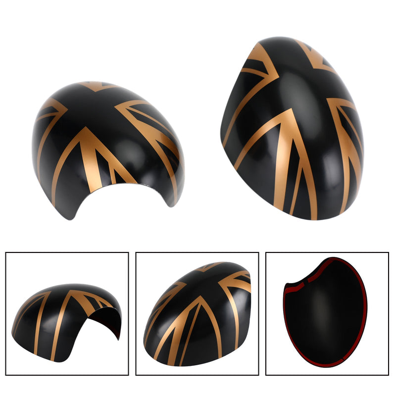 MINI Cooper R55 R56 R57 Union Jack Mirror Covers Black/Gold (2006-2013)