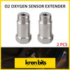 Two metallic silver o2 oxygen sensor extenders with threaded tops and hexagonal bases m18 x 1.5 bung adapters
