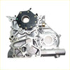 Silver aluminum 3.0L timing gear case with black hex cover and internal gears for Toyota Hilux LN200 LN205 back view