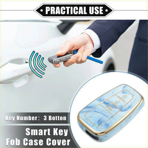 Blue marble patterned tpu smart key fob cover case with gold trim for 3 button toyota prius keys