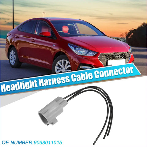 Gray plastic 3 pin headlight harness cable connector with three black wires for Toyota Scion 2004-2016 back side