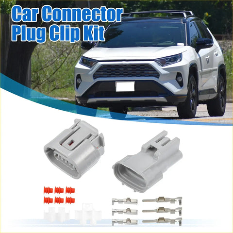 Gray plastic 3 pin ts alternator connector adapter kit with red and silver metal parts for toyota 4wd ute offroad