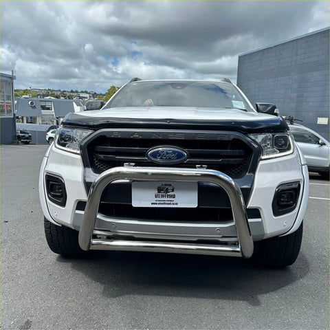White ford ranger with a 304 stainless steel chrome nudge bar and black grille for px1 2 3 2012-2021 everest