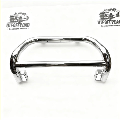 Chrome finished 304 stainless steel nudge bar for toyota hilux 2021-2025 with sleek curved design and sturdy brackets