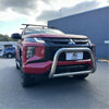 Red mitsubishi triton pickup with chrome 304 stainless steel nudge bar roof rack 2019-2023 model