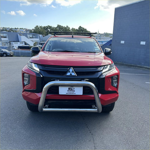 Red mitsubishi triton 2019-2023 with chrome 304 stainless steel nudge bar and roof rack utility vehicle
