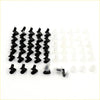 Black and translucent plastic door panel clips arranged in rows for mazda 600 800 110 cosmo r360 616 capella