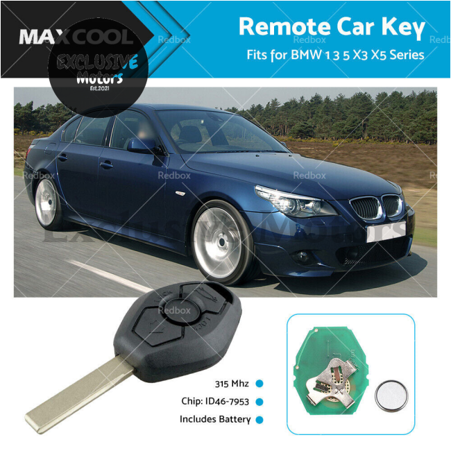 BMW 3 5 Series X3 X5 CAS2 3 Buttons 315Mhz Remote Car Key W/ Chip ID46-7953