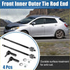 Black front inner and outer tie rod ends 4 piece set with durable anti-rust surface for toyota matrix 2003-2008