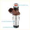 Silver metallic fuel injector with brown plastic housing and orange o-ring for toyota 4runner tacoma 2.7l 1996-2000